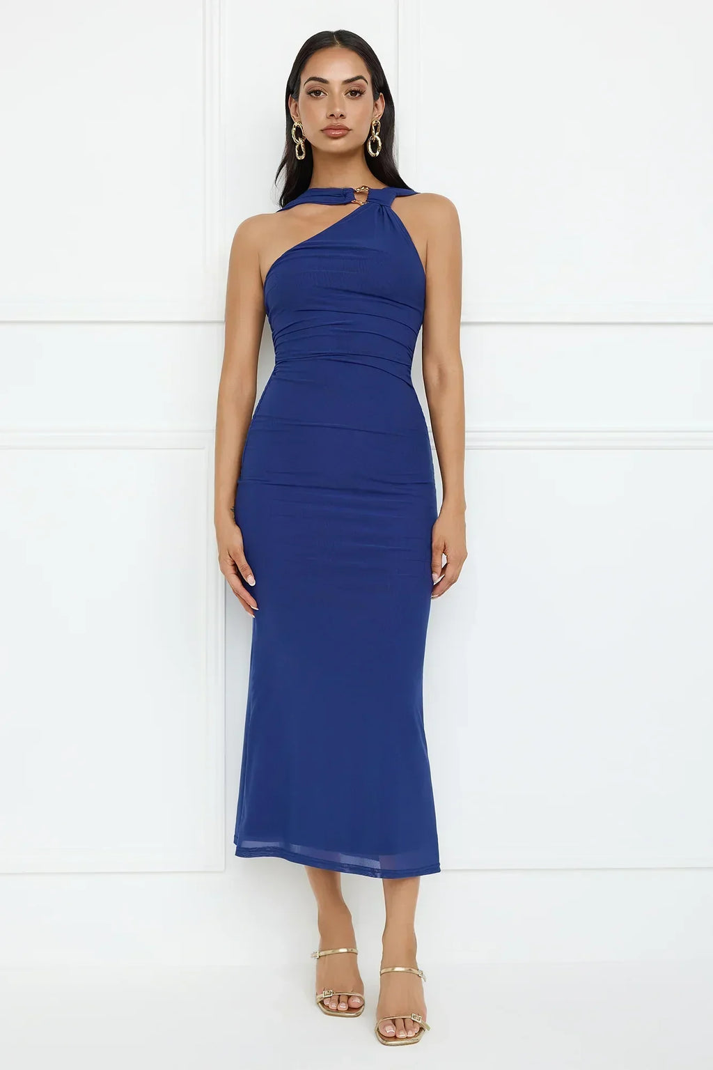 Nightlife Chic One Shoulder Mesh Midi Dress