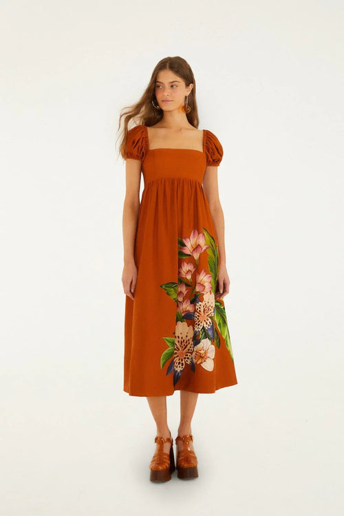 Brown Hilo Arrangment Midi Dress