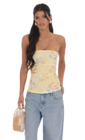 Floral Strapless Double Slit Top in Yellow