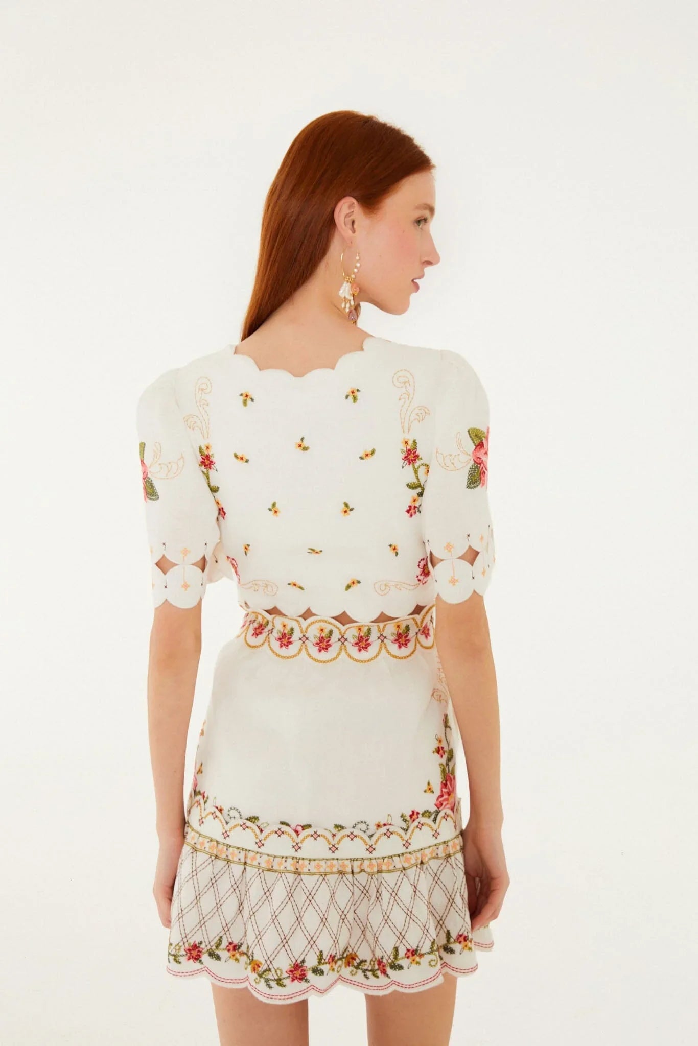 Off-White Flower Embroidery Scalloped Mini Dress