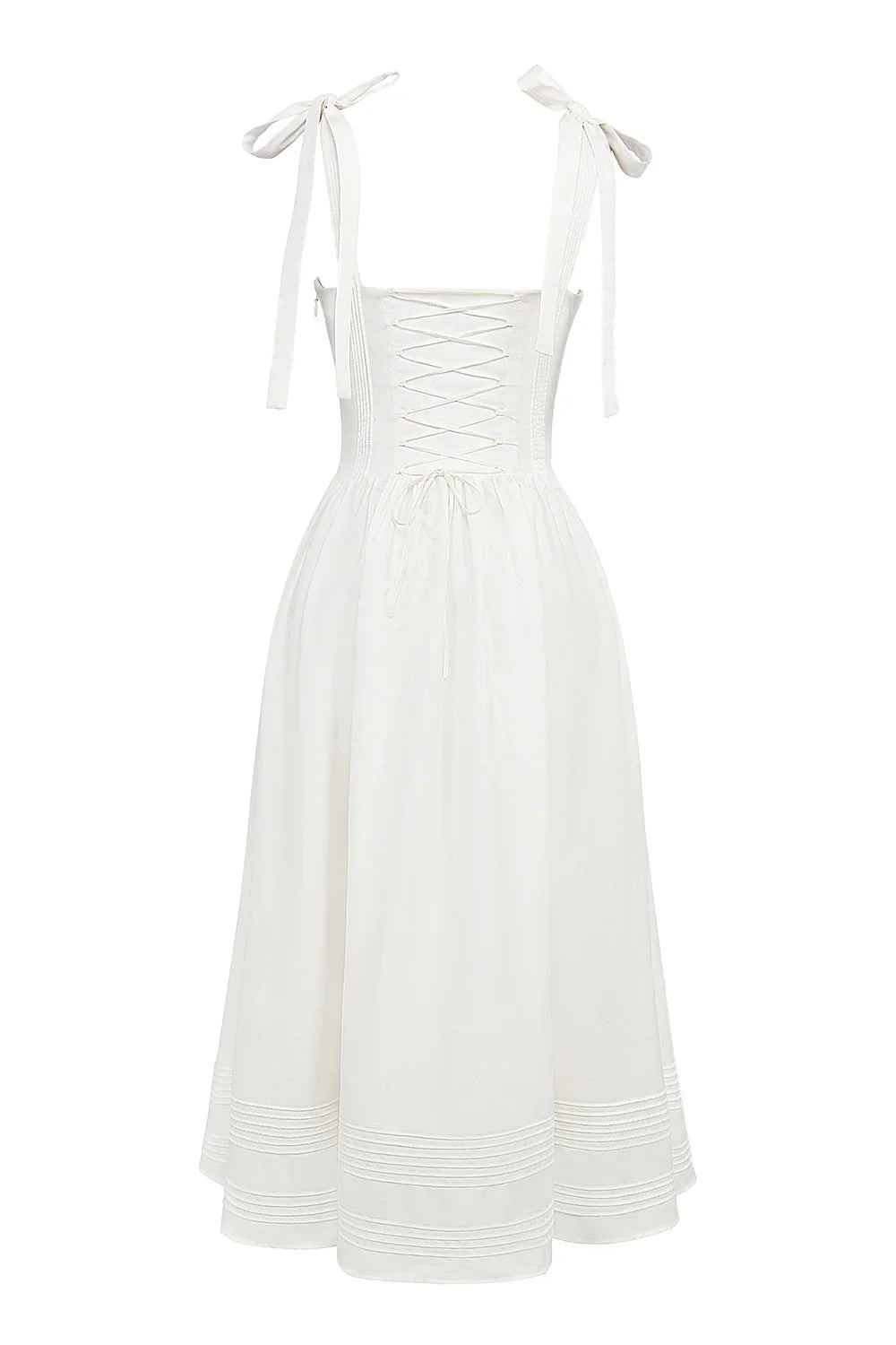 white pin tuck cotton midi sundress