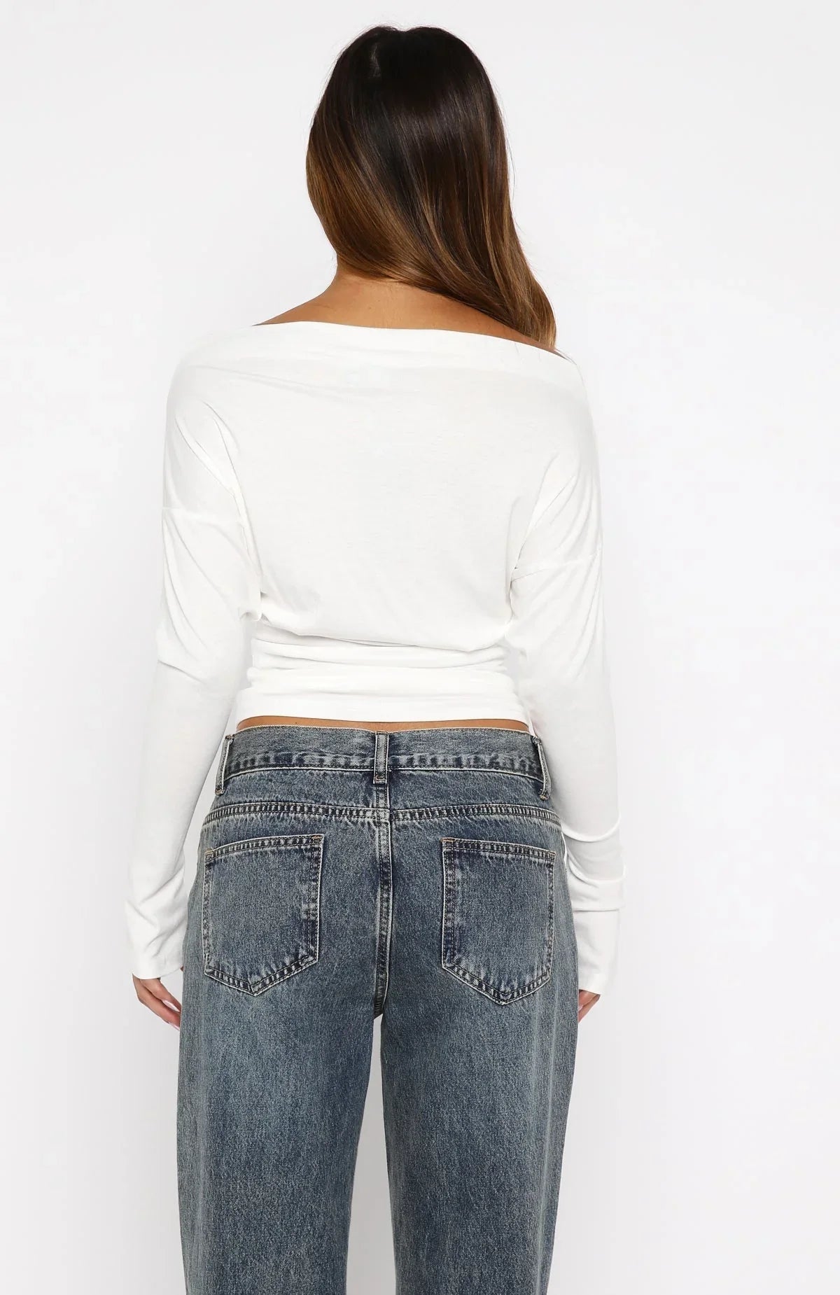 Another Time Cinched Waist Long Sleeve Top White