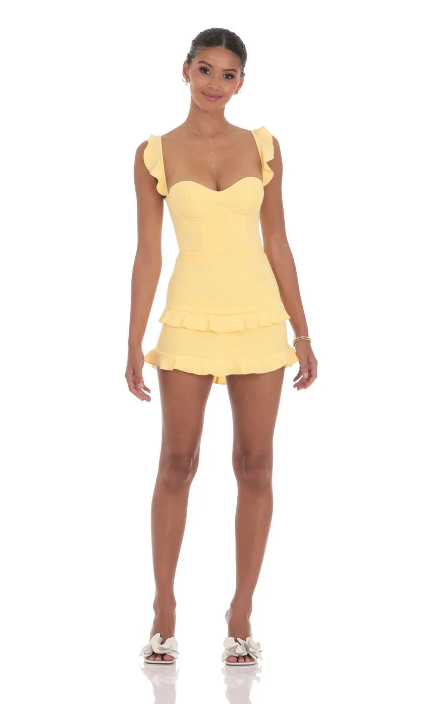 Ruffle Bodycon Dress in Yellow