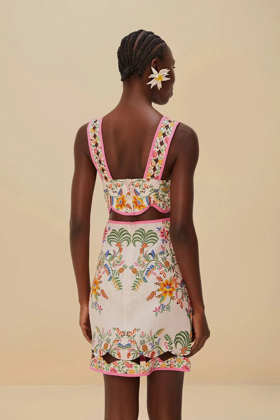 Pink Delicate Forest Euroflax™ Premium Linen Mini Dress