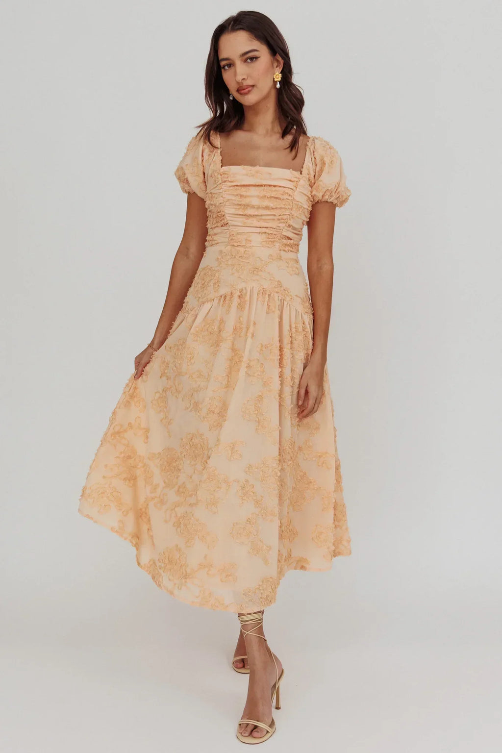 Telma Puff Sleeves Midi Dress Blush