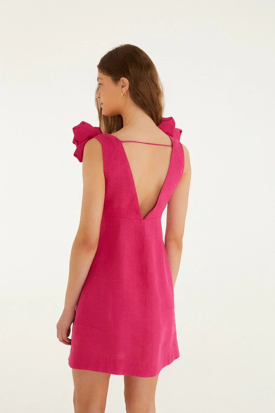 Pink 3d Flower Euroflax™ Premium Linen Mini Dress
