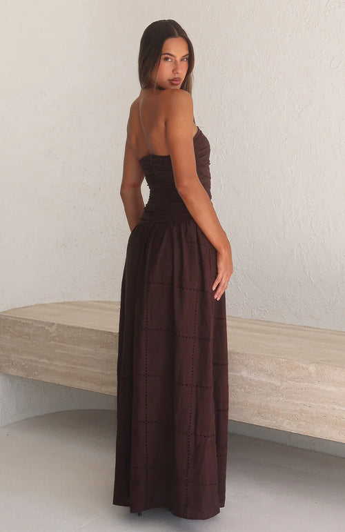 Bittersweet Babe Strapless Broderie Maxi Dress Chocolate