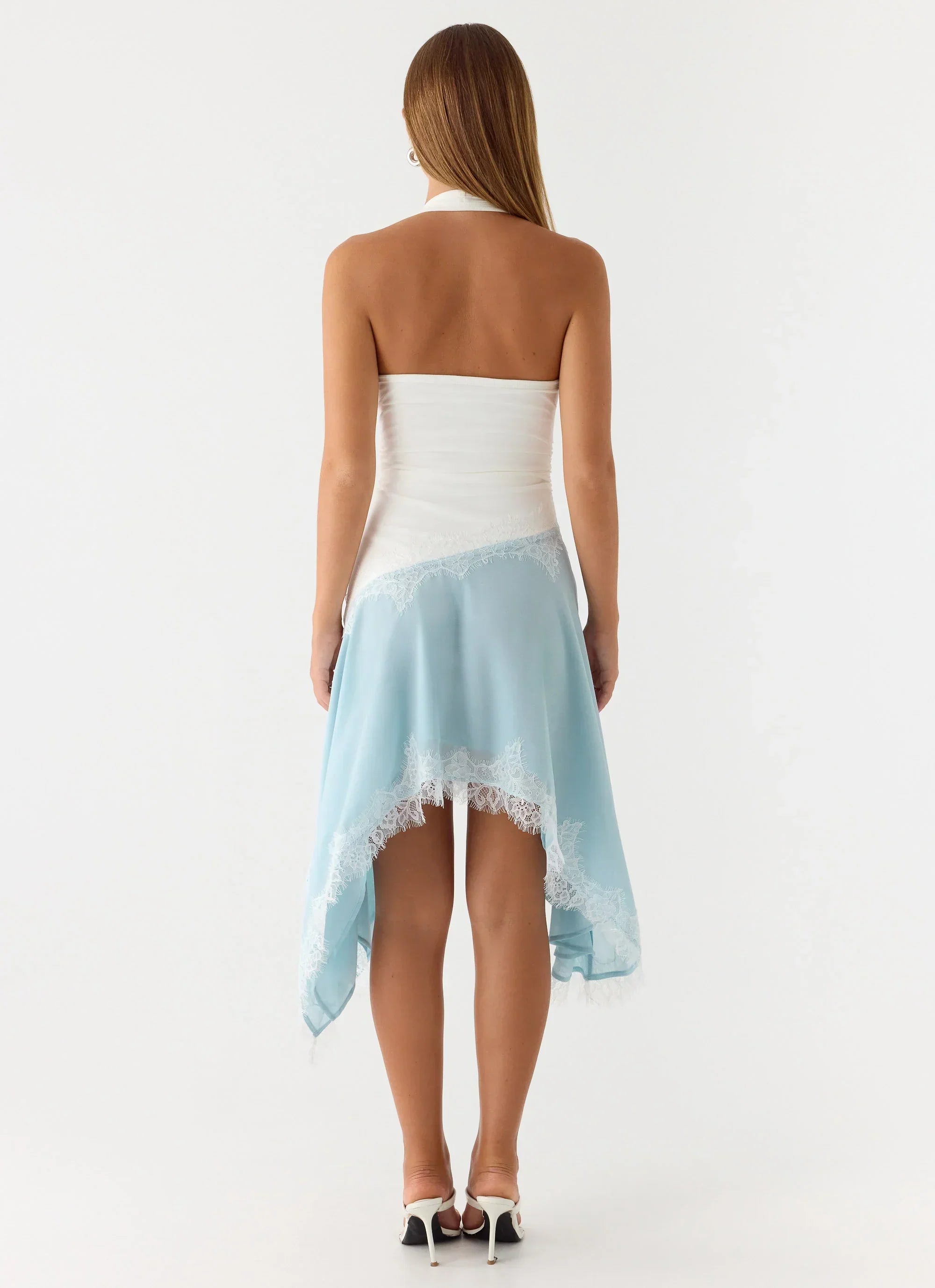 Brionee Midi Dress - Pale Blue & White