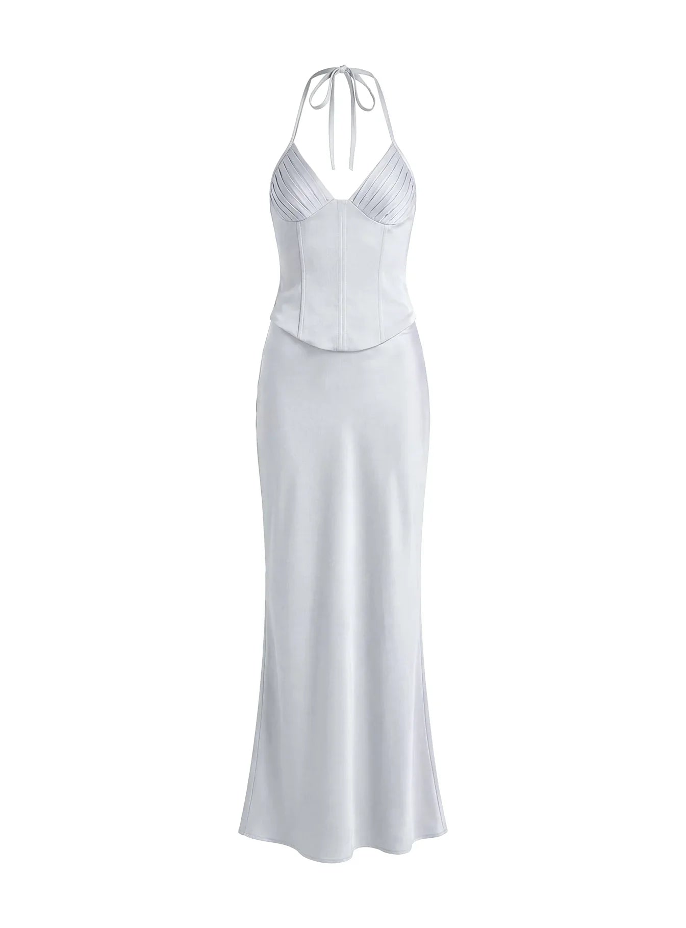 Devotedness Satin Corset Maxi Dress Silver