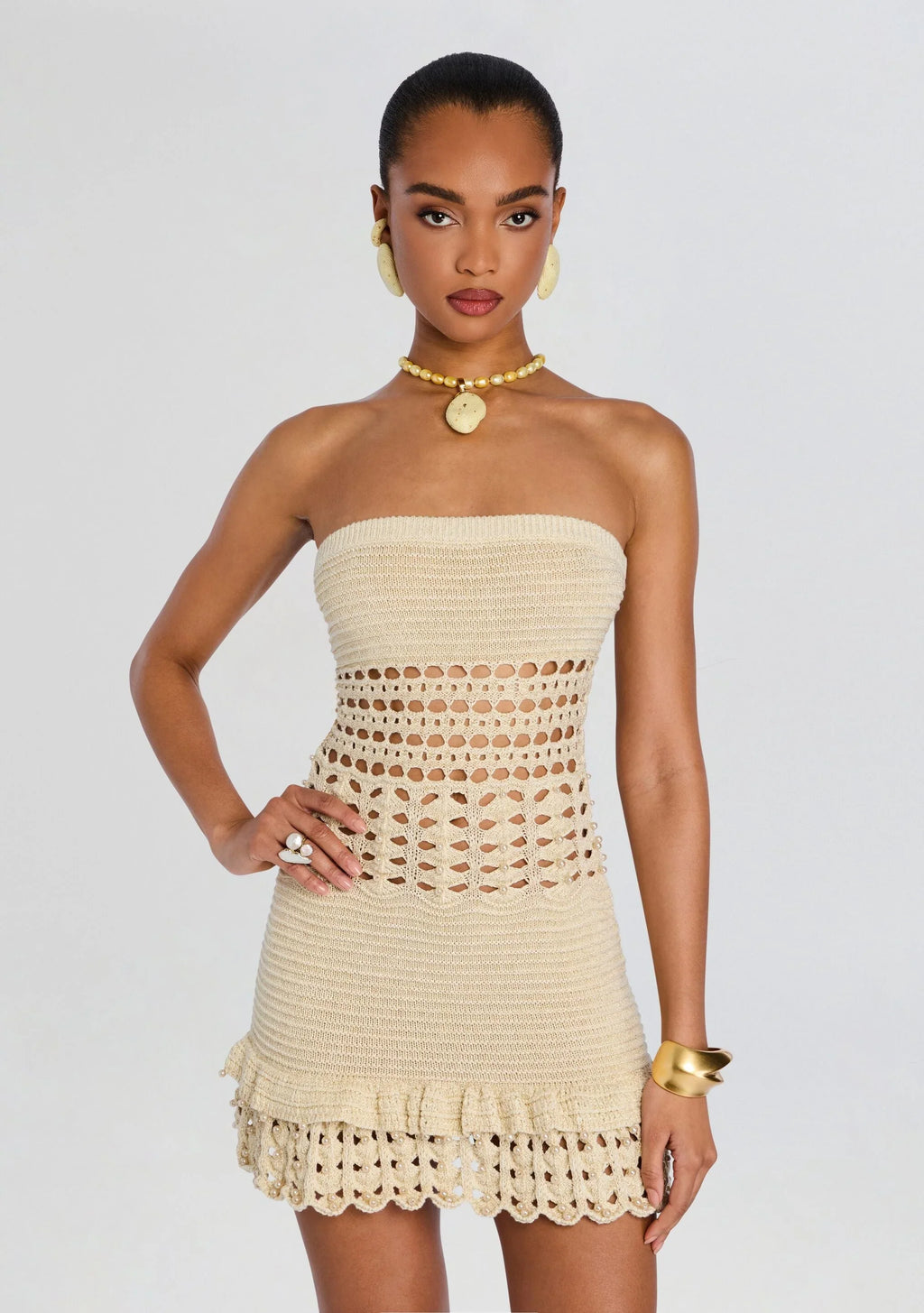 Vali Metallic Crochet Pearl Dress
