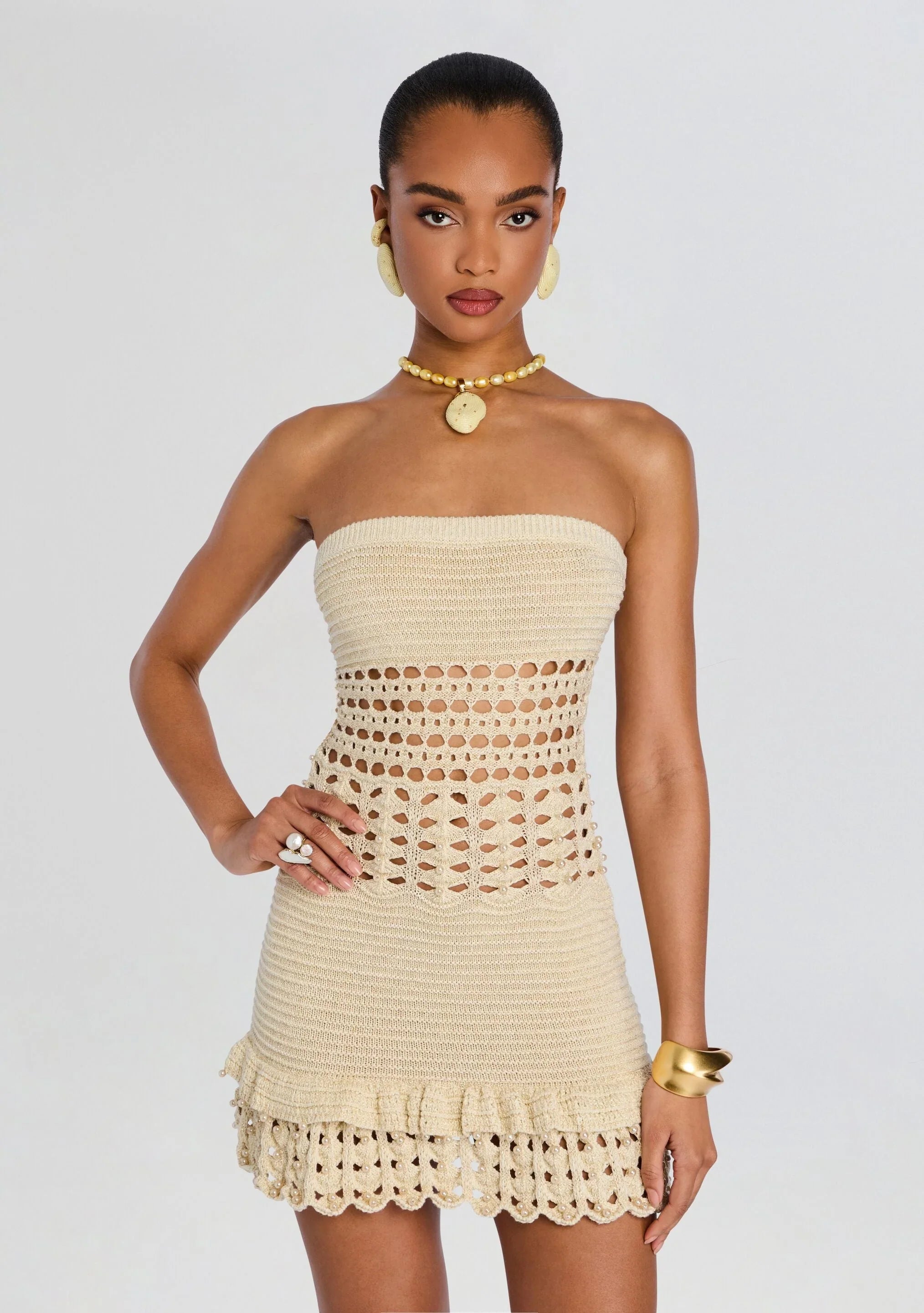 Vali Metallic Crochet Pearl Dress