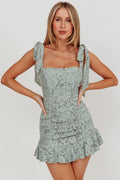 Neriah Tied Shoulder Lace Mini Dress Sage