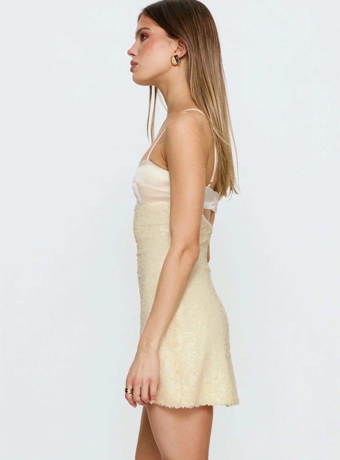 Alishia Satin Sequin Corset Mini Dress Butter