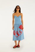 Blue Sky Stripes Sleeveless Midi Dress