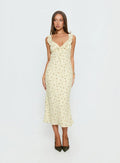 Leabelle Frill V Neck Maxi Dress Yellow Floral