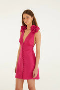 Pink 3d Flower Euroflax™ Premium Linen Mini Dress