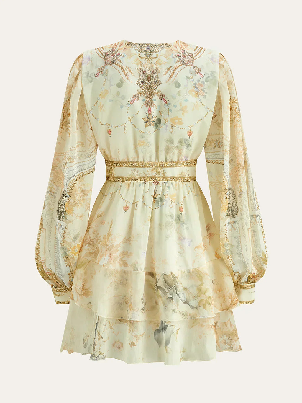 Semi-Sheer Chiffon Floral Printed Ruffled Mini Dress