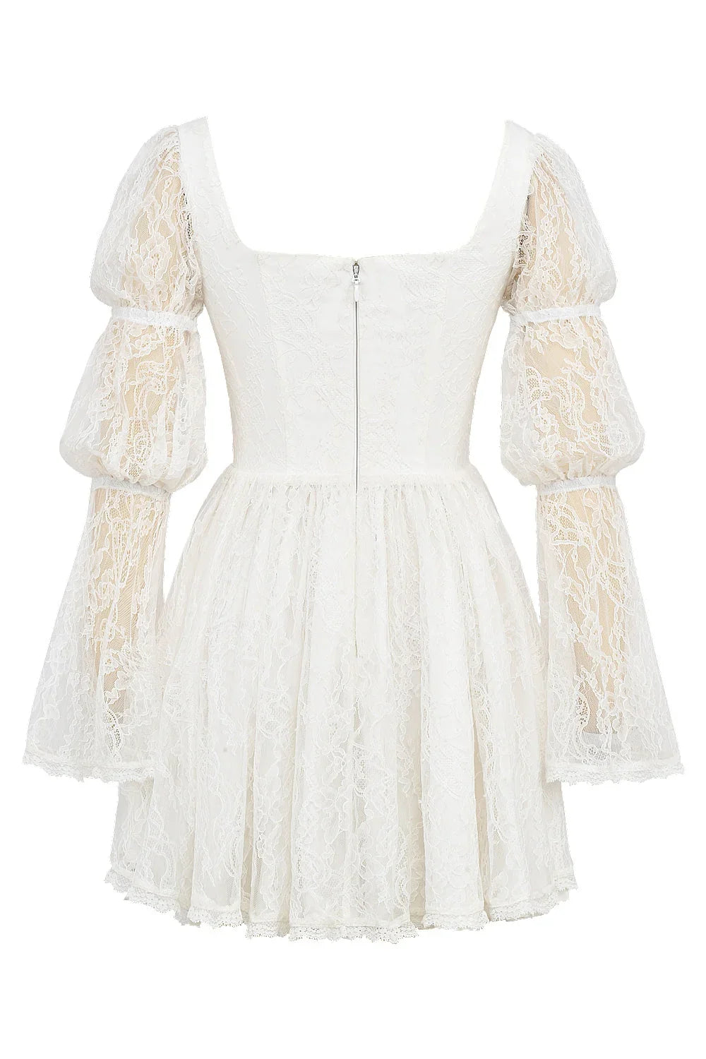 white lace puff sleeve mini dress
