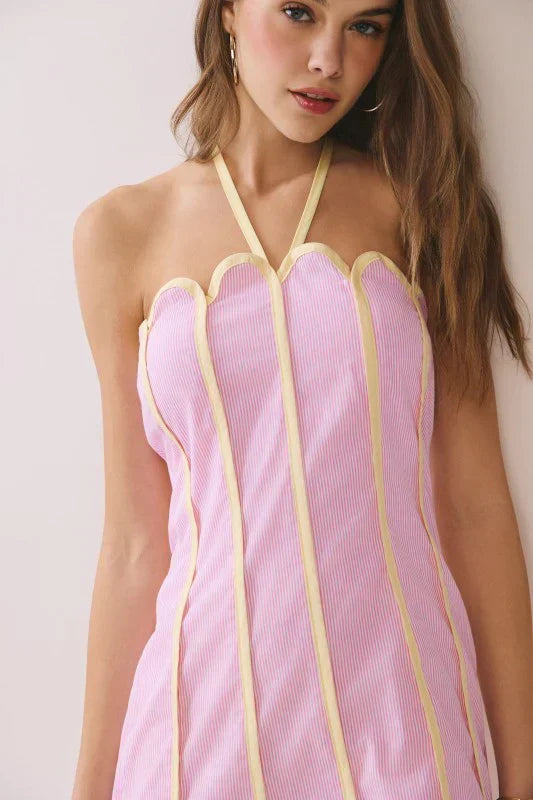 Lenny Scalloped Linen Halter Mini Dress