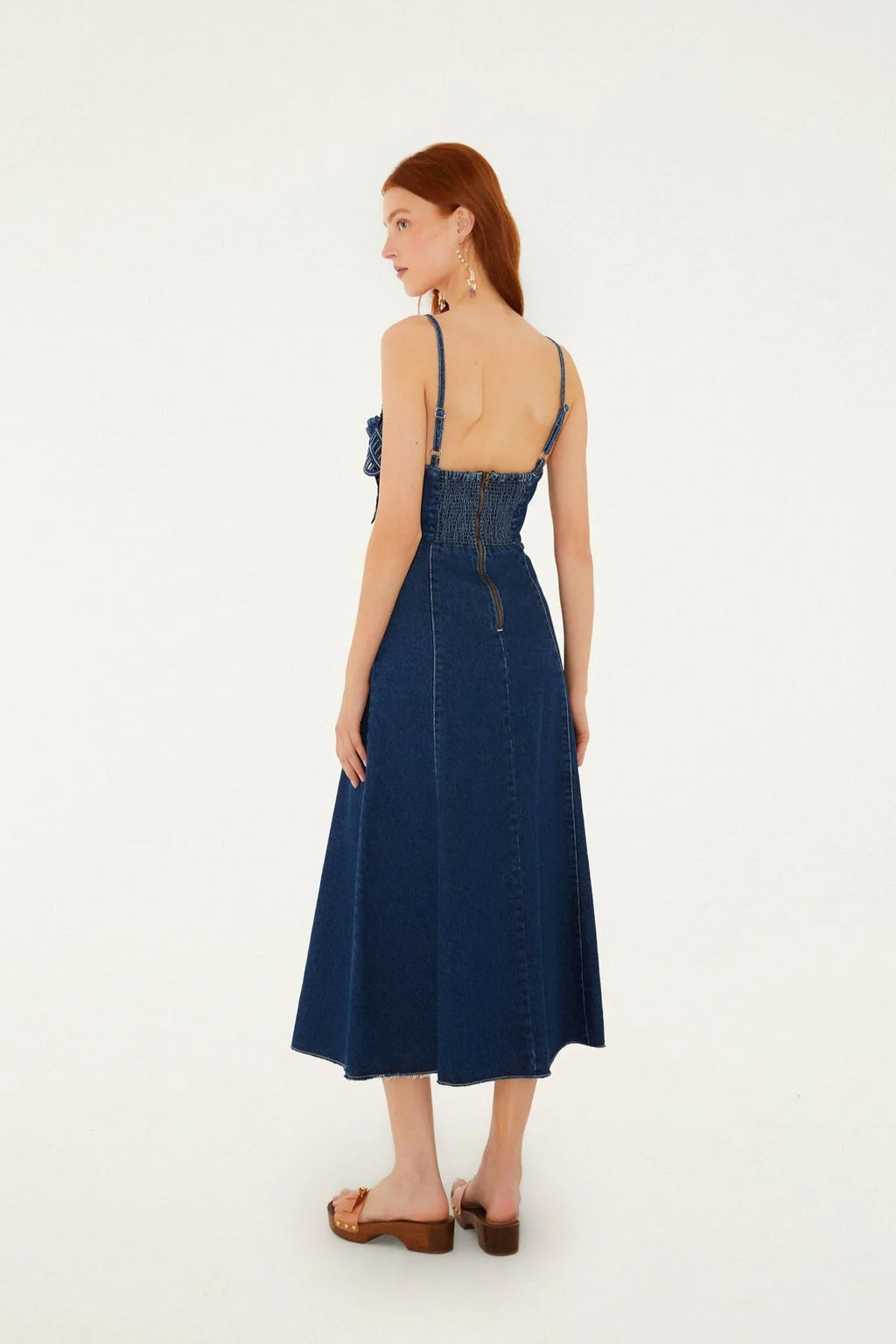 Denim 3D Flower Cut-Out Midi Dress