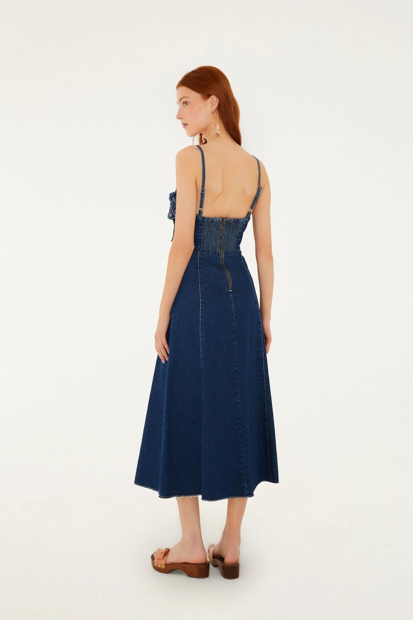 Denim 3D Flower Cut-Out Midi Dress