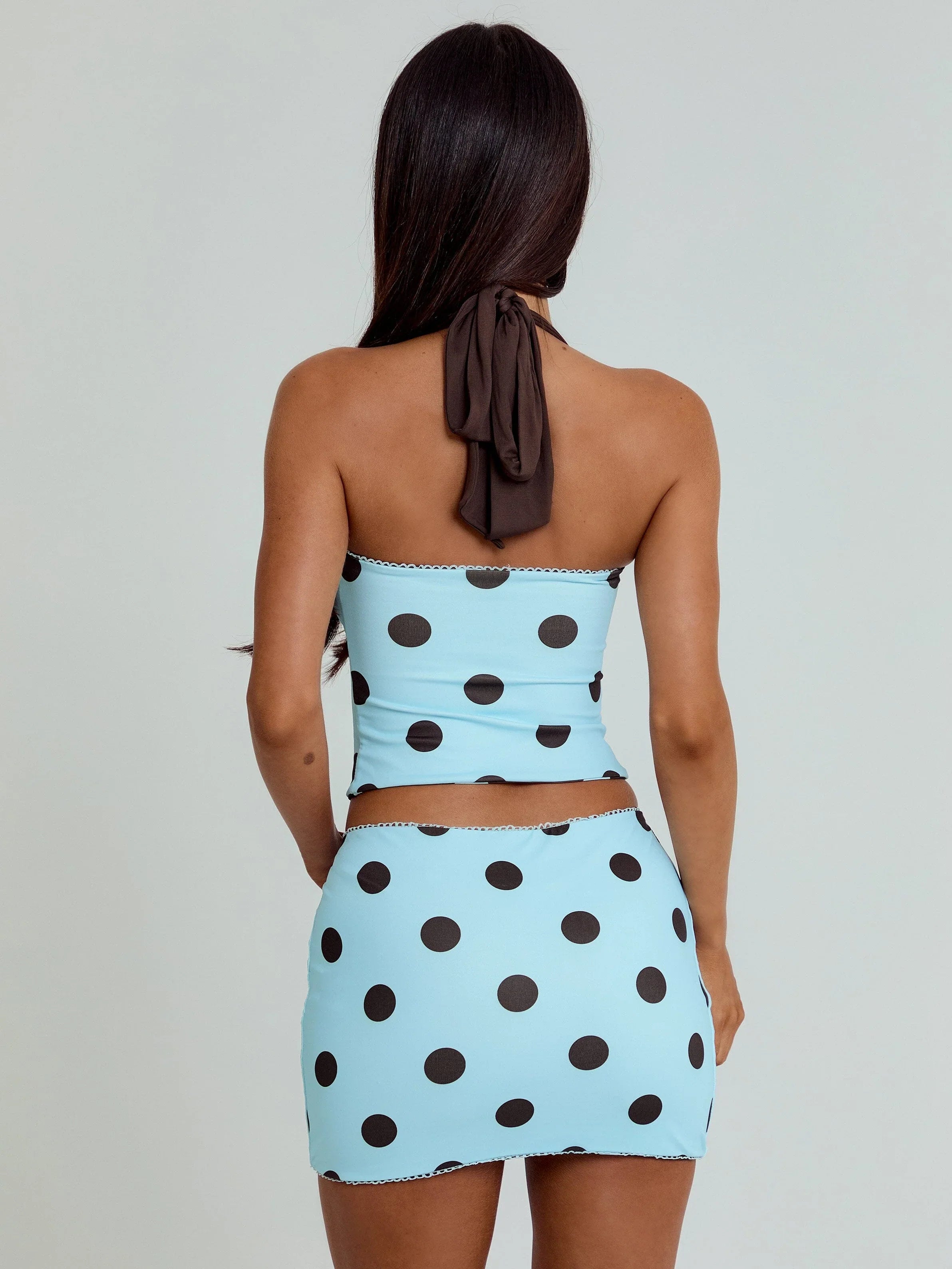 Lula Reversible Mini Skirt Blue And Chocolate Polka Dot