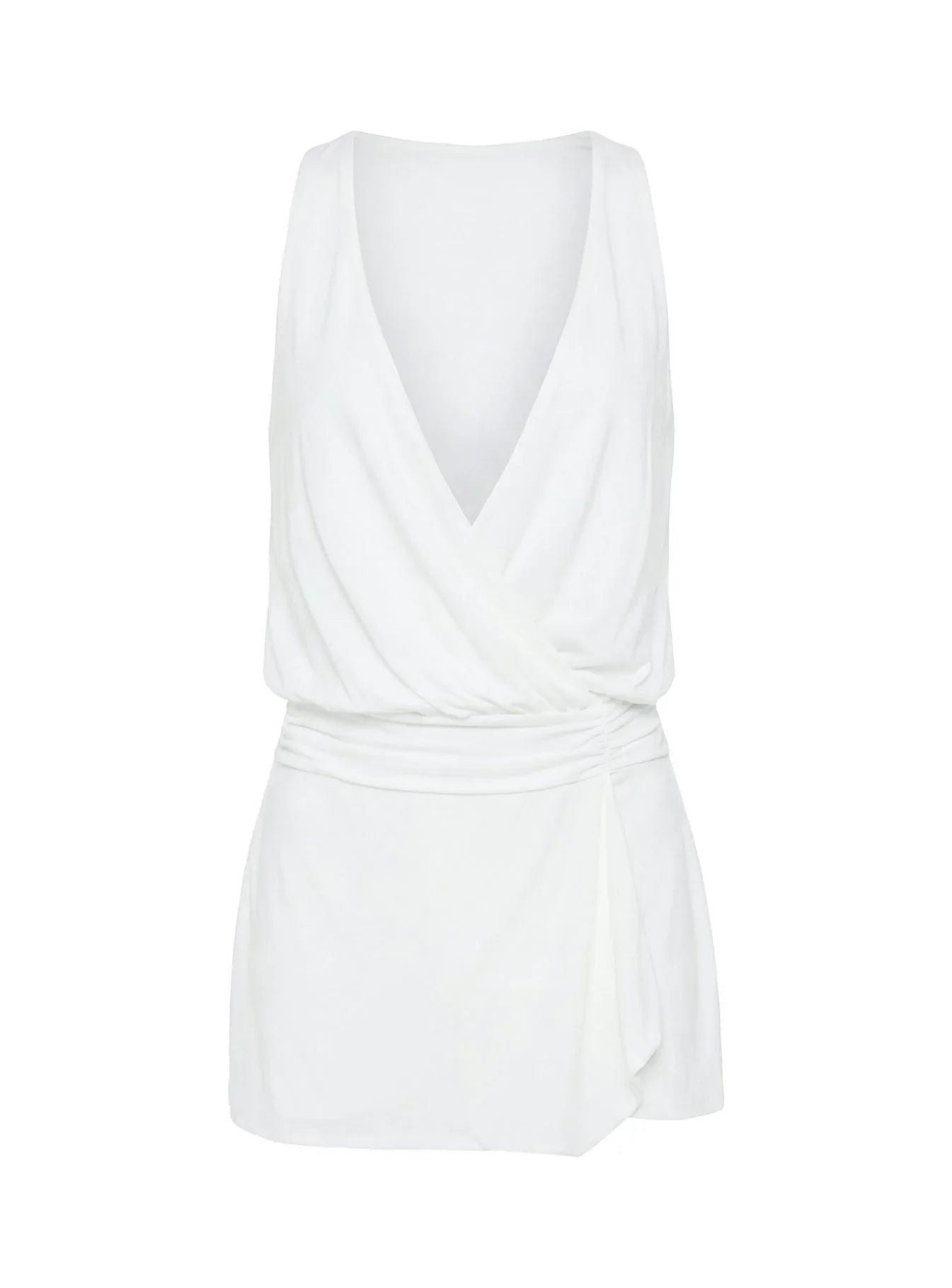 Carissima Drape Plunge Mini Dress White