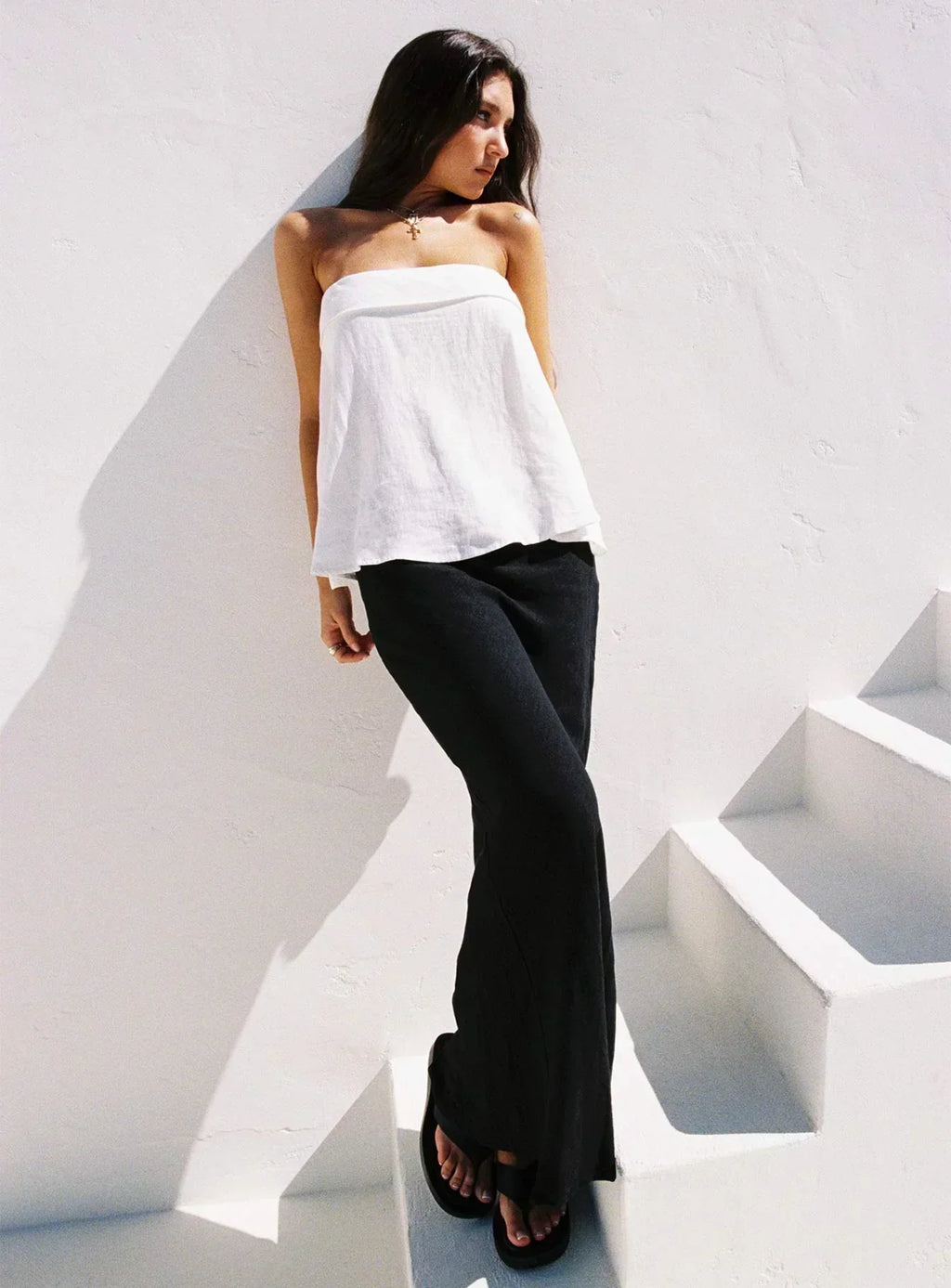 Ethel Strapless Linen Top White