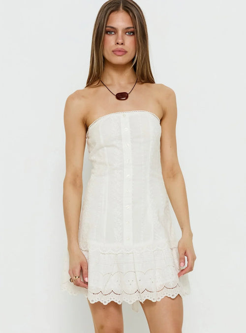 Analiese Strapless Anglaise Mini Dress White