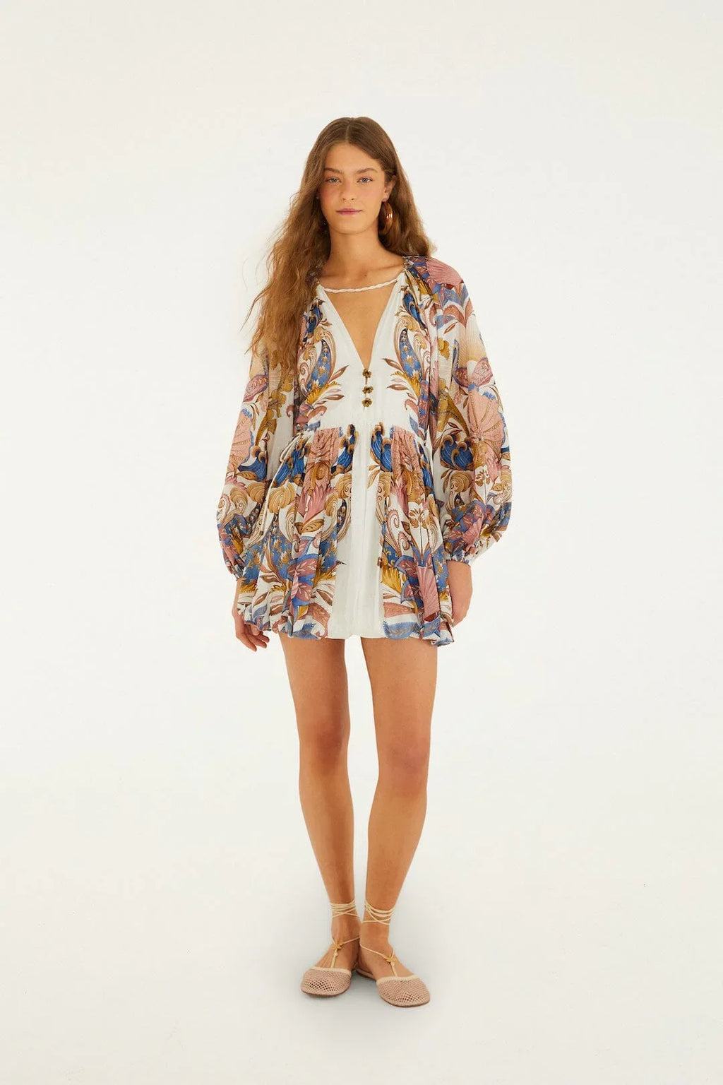 Off-White Sea Garden Puff Sleeve Mini Bubble Dress
