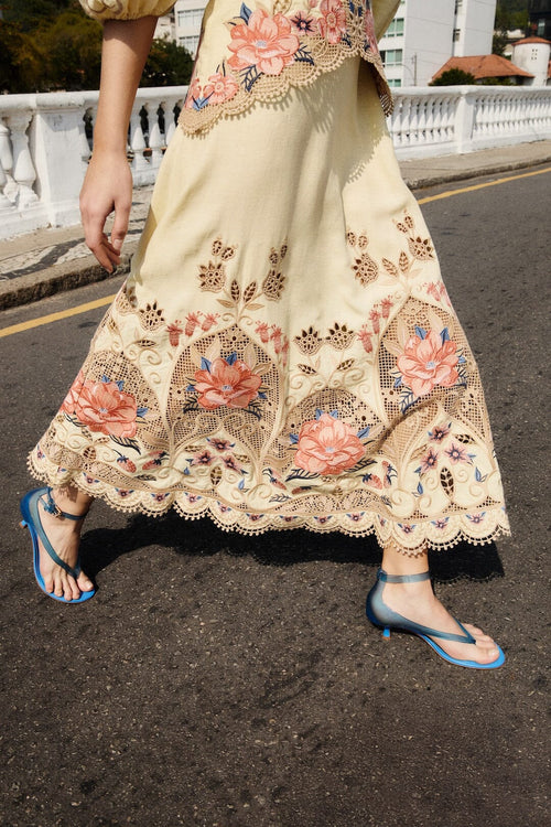 Butter Yellow Embroidered Midi Dress