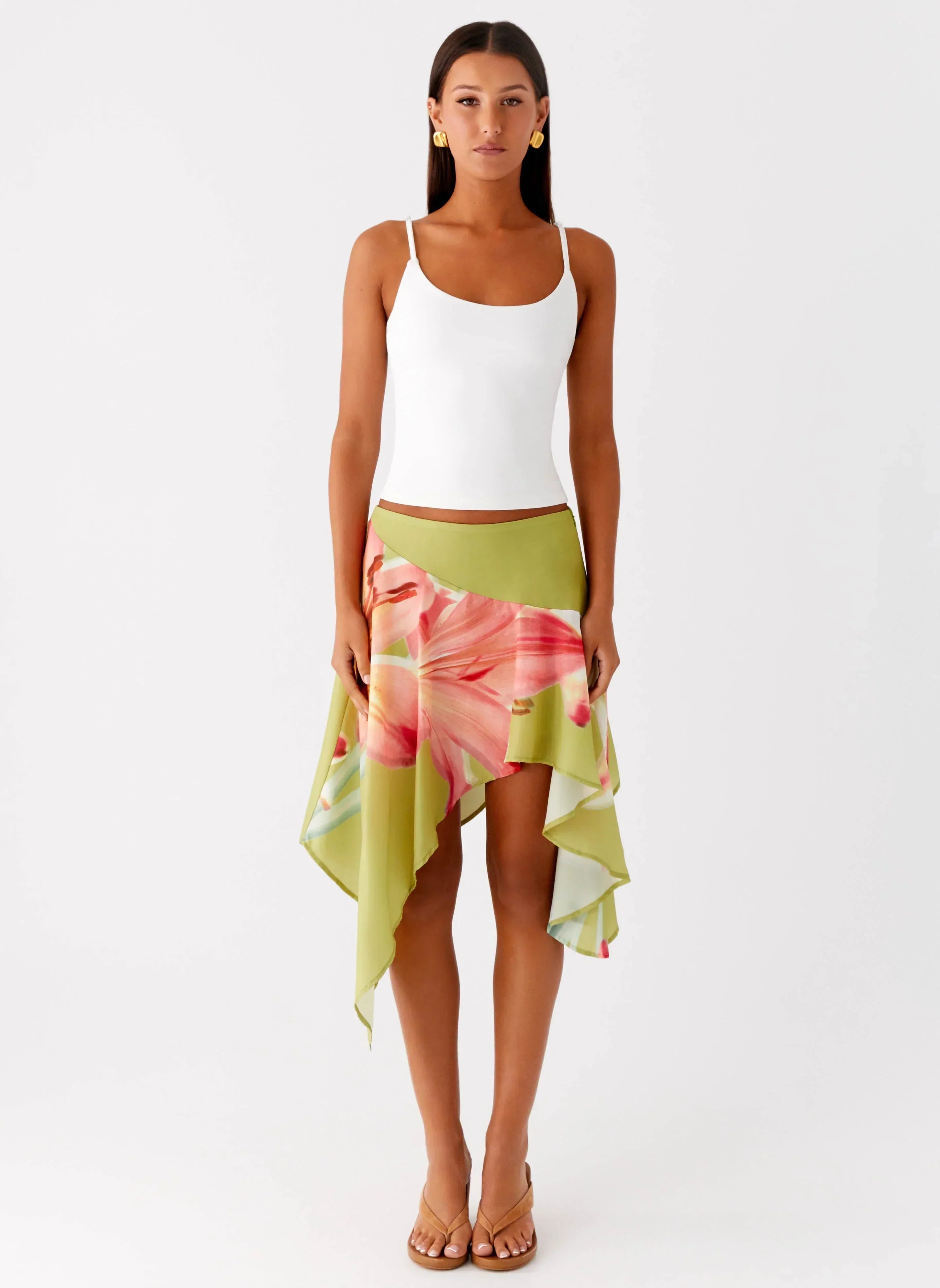Kia Low Rise Asymmetrical Midi Skirt - Jungle Floral