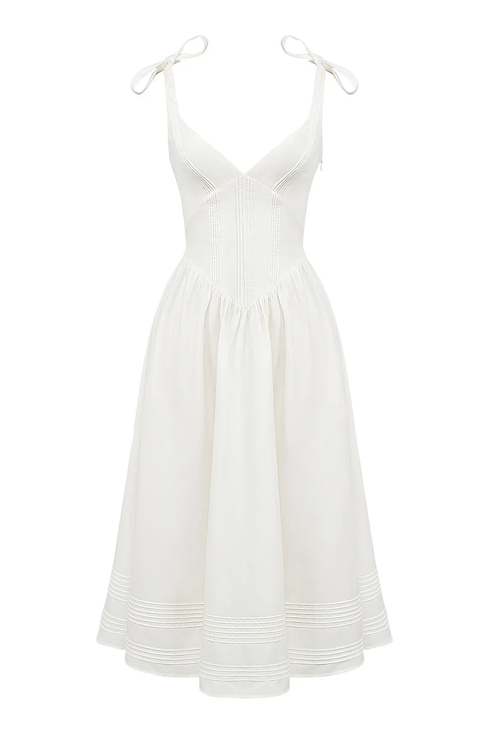 white pin tuck cotton midi sundress