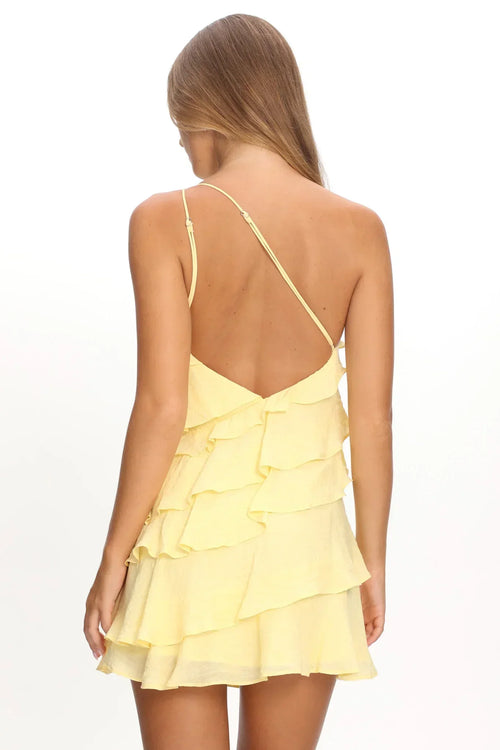 Arrabel Tiered Ruffle Mini Dress Yellow