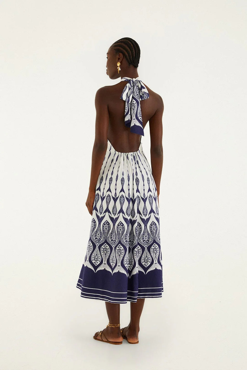 Off-White Fishes Flow Halter Neck Midi Dress