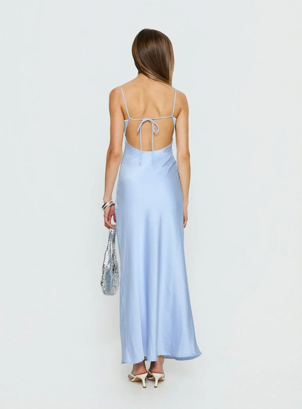 Normanby V Neck Tie Detail Maxi Dress Blue