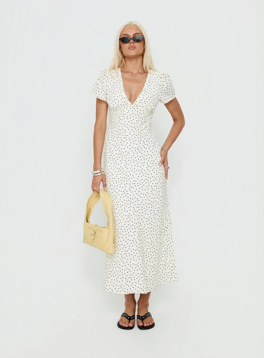 Mareiko V Neck Maxi Dress Cream Polka Dot