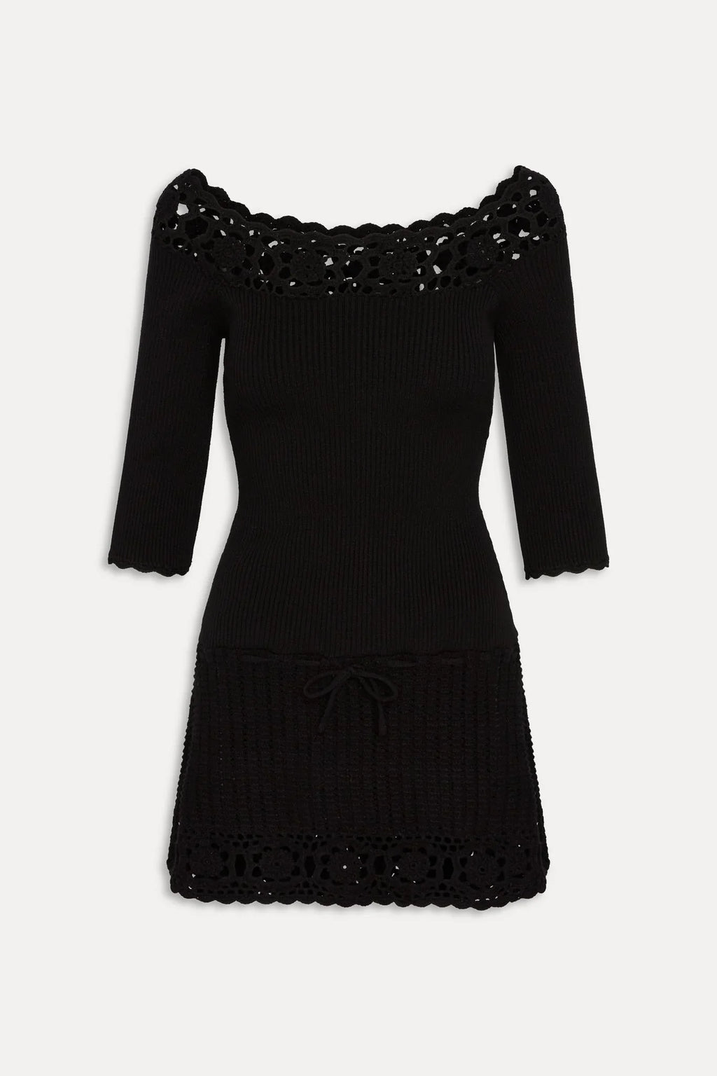 Kaia Crochet Knit Mini Dress - Black