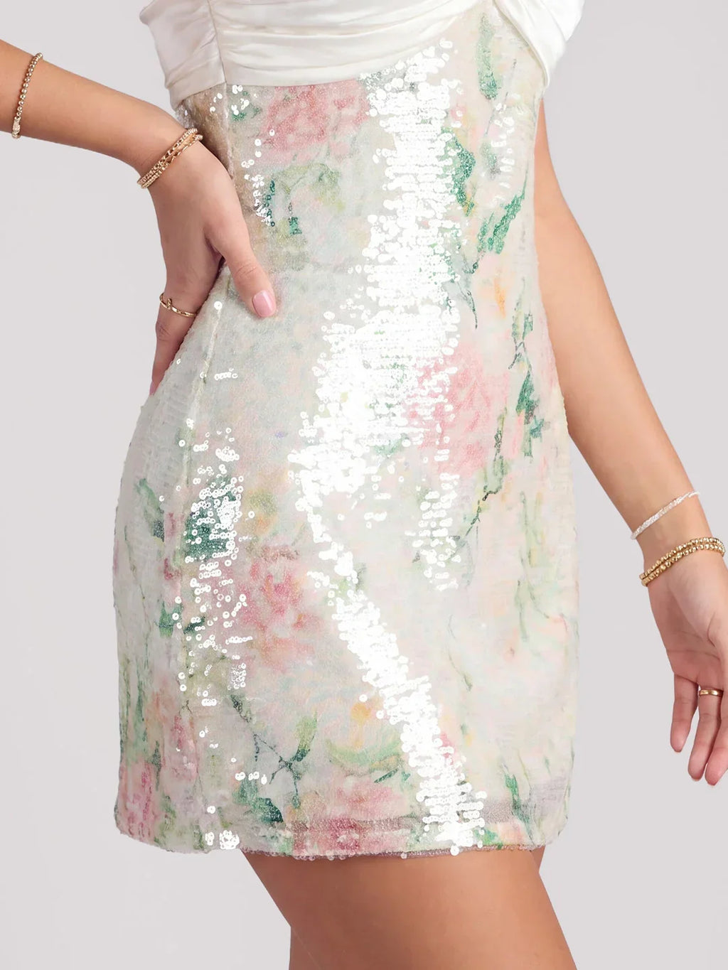 Sequin Splicing Satin Tie-up Mini Dress