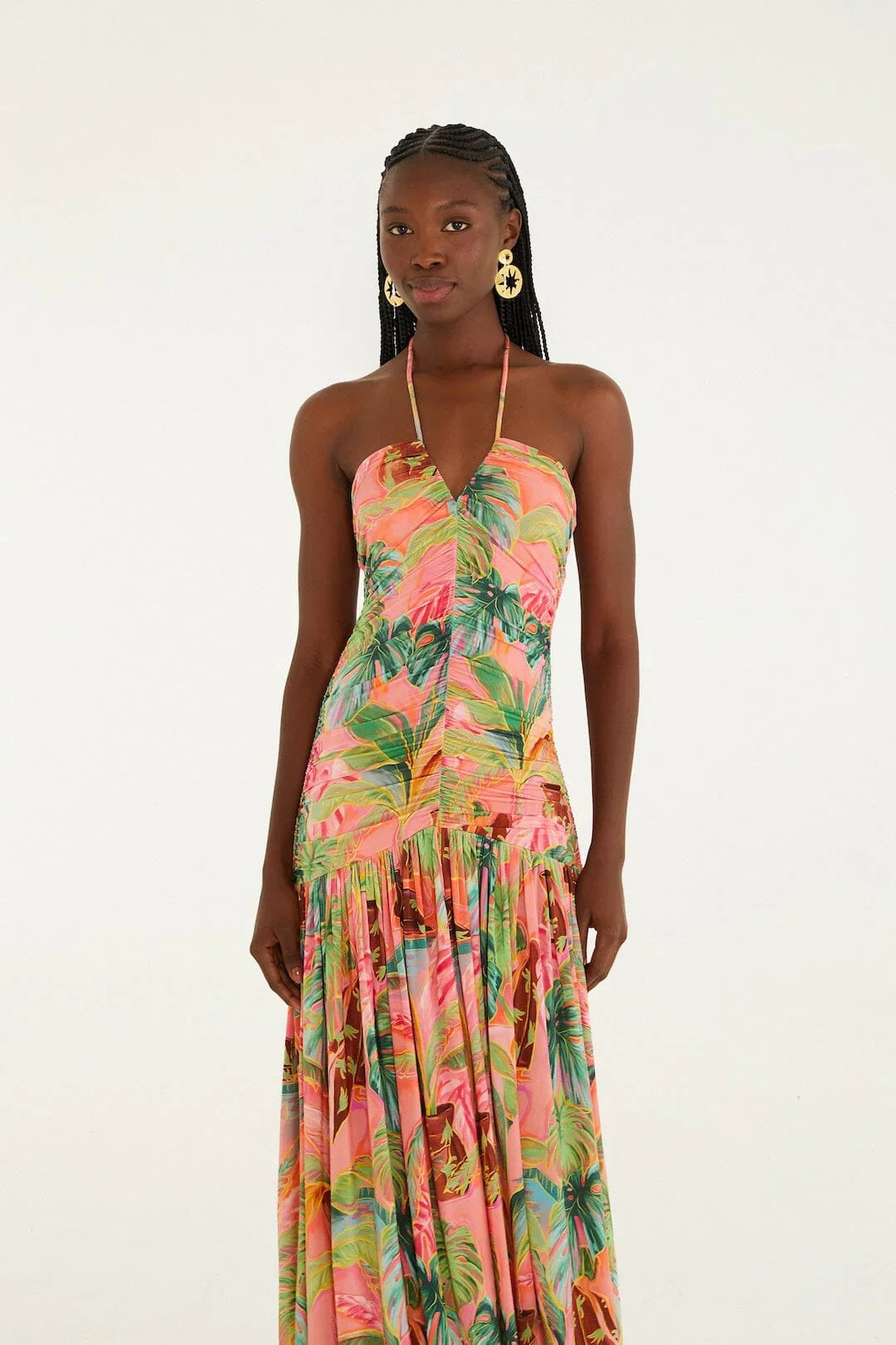 Soft Pink Pool Time Ruched Sleeveless Midi Dress