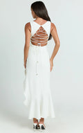 Luiza Midi Dress - Ruffle Hem Corset Back Dress in White