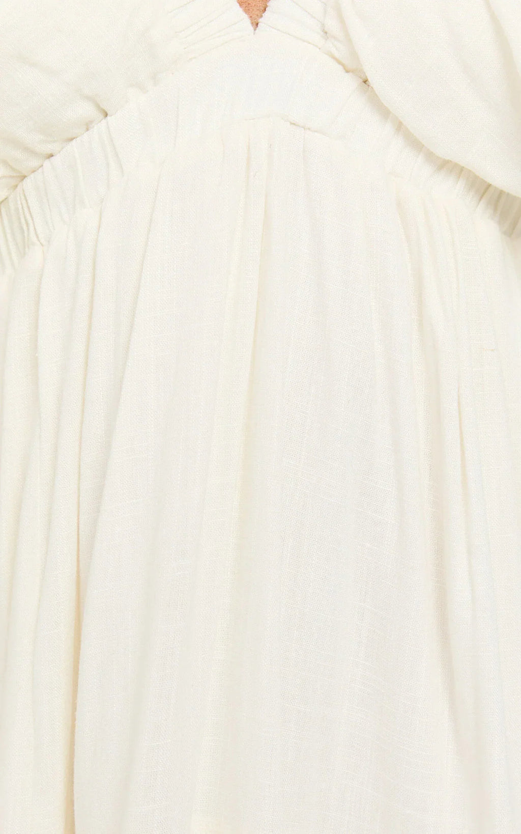 Lyrad Midi Dress - Linen Empire Waist Textured Dress in White