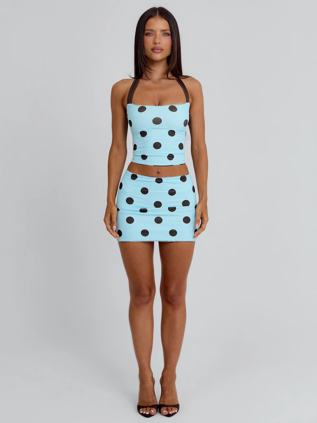 Lula Reversible Top Blue And Chocolate Polka Dot
