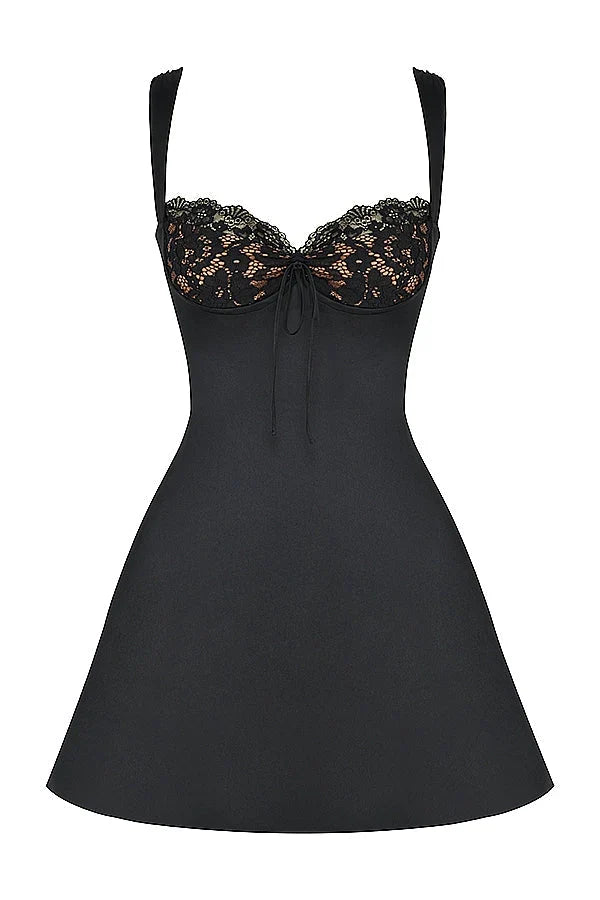 black satin and lace mini dress