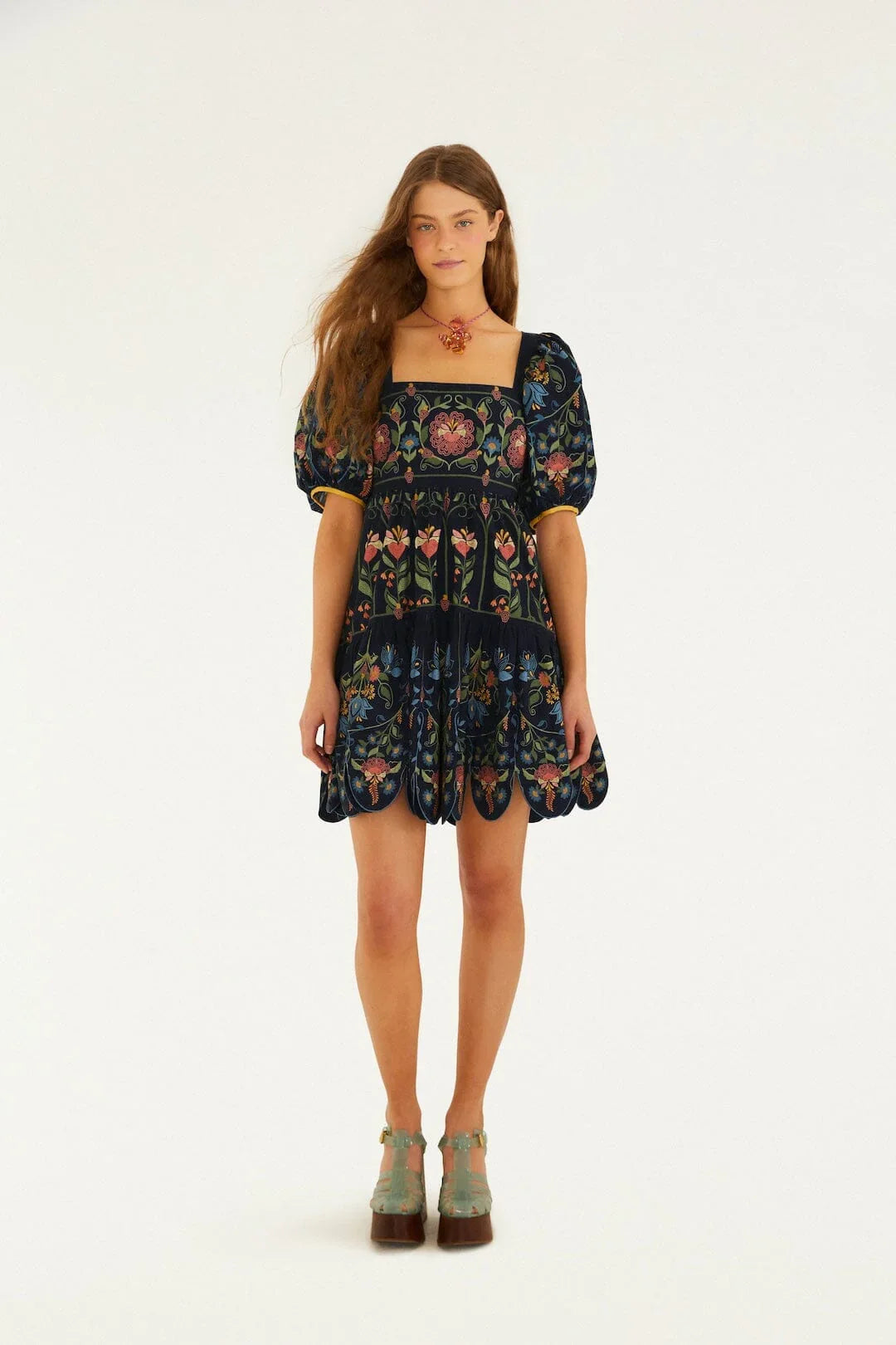Navy Blue Stitched Garden Organic Cotton Mini Dress