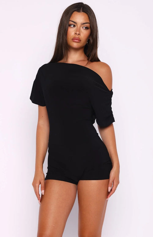 Be My Fantasy Off Shoulder Playsuit Black