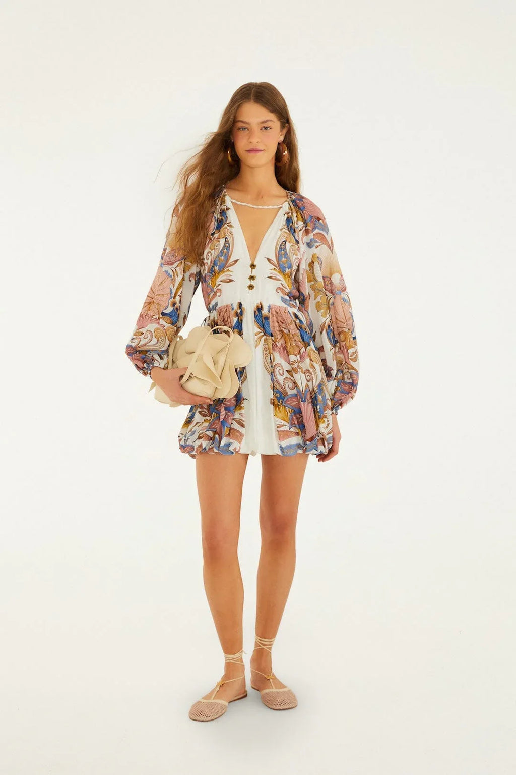 Off-White Sea Garden Puff Sleeve Mini Bubble Dress