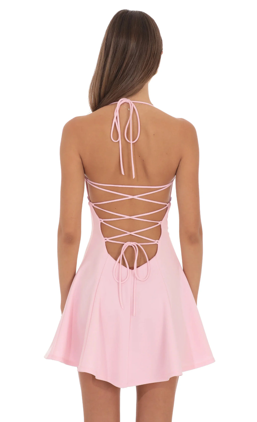 Fit and Flare Open back Mini Dress in Pink