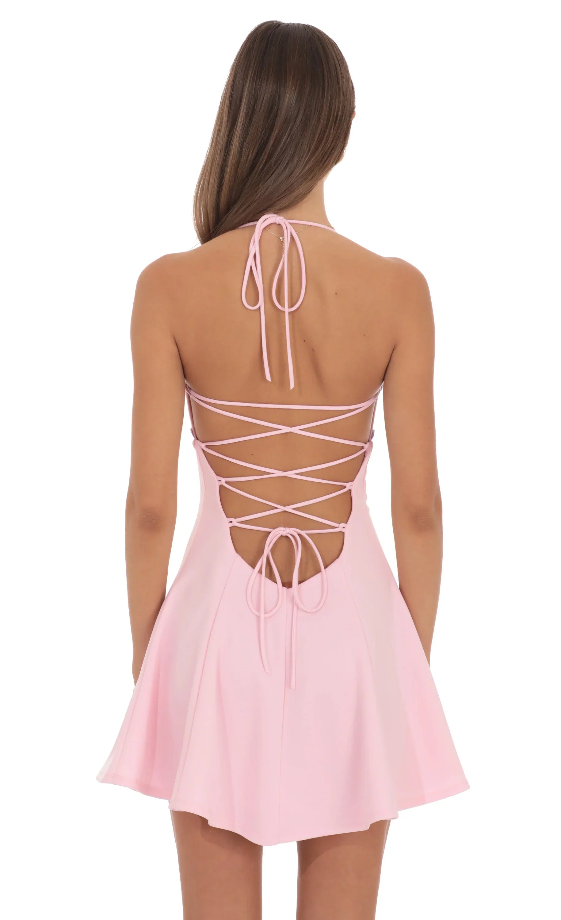 Fit and Flare Open back Mini Dress in Pink