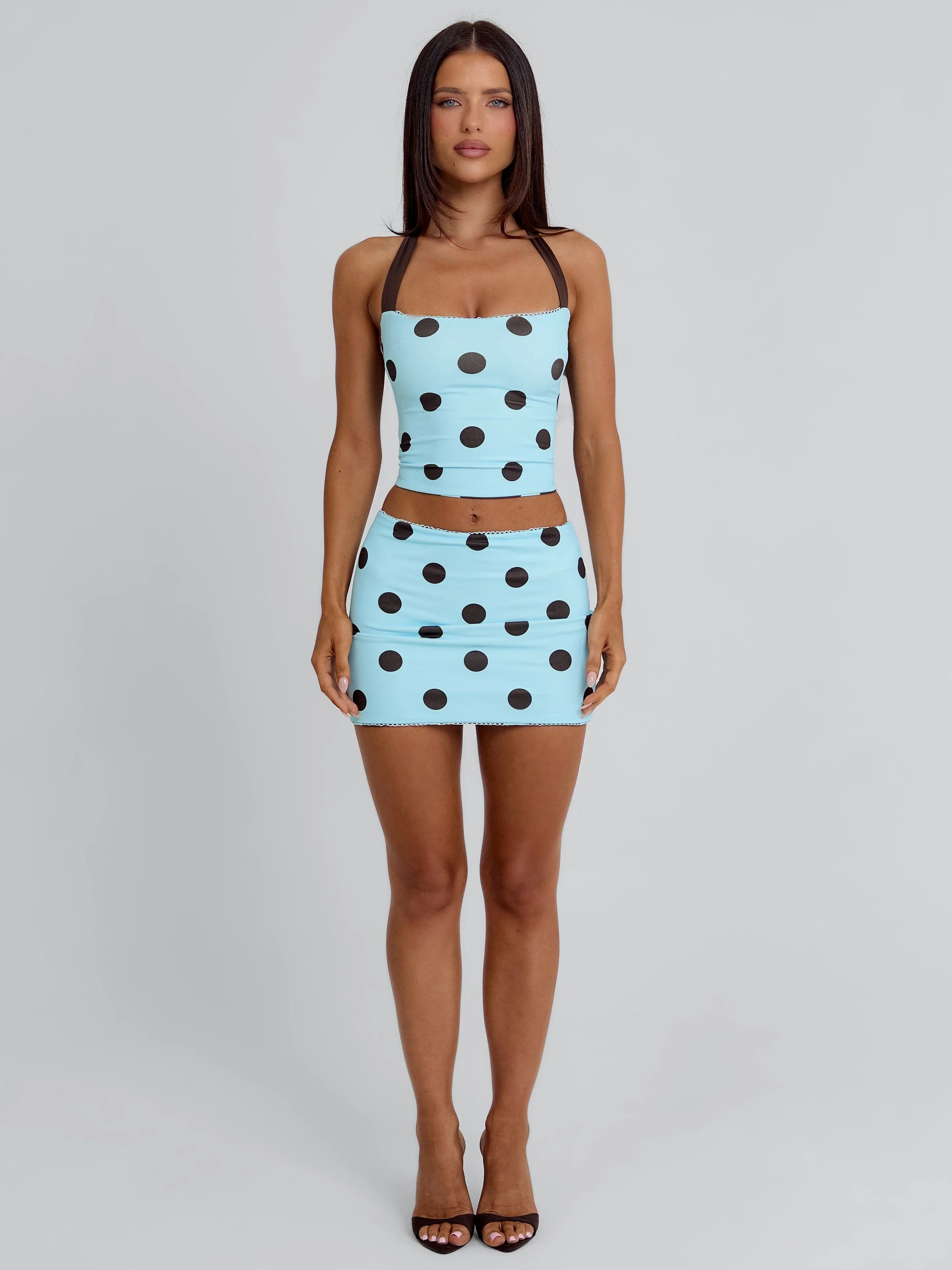 Lula Reversible Mini Skirt Blue And Chocolate Polka Dot